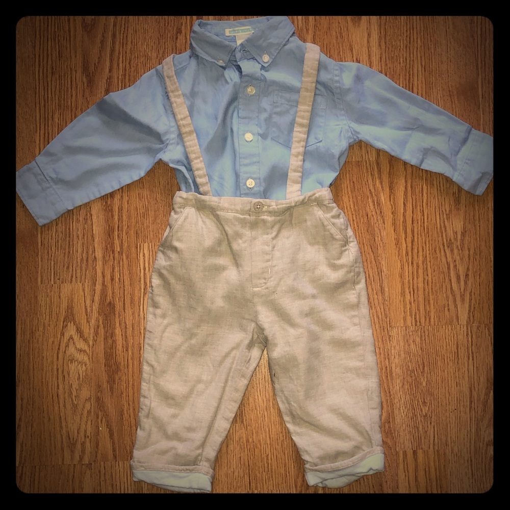 Janie and Jack toddler boy shirt & overall outfit
